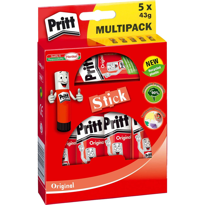 Клей-олівець Pritt 5 x 43 г, прозорий, клей без розчинника (3,)