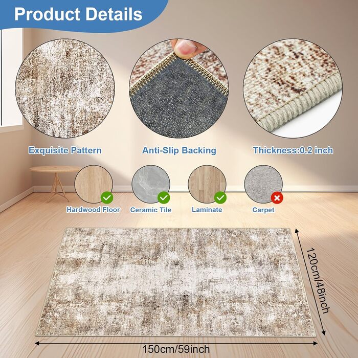 Нековзні килимки для стільців Capslpad для дерев&39яної підлоги, 120x150 см, коричневий, абстрактний дизайн, захисний килимок для підлоги, килимок для стільця, килимок для твердої підлоги, офісне крісло, коричневий, 120x150 см