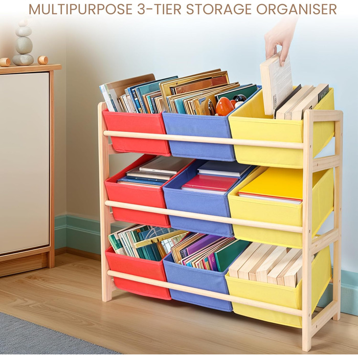 Шафа для зберігання іграшок з кошиками - 3-х ярусна дитяча полиця - З кошиками - Полиця для іграшок - Меблі для дитячої кімнати -