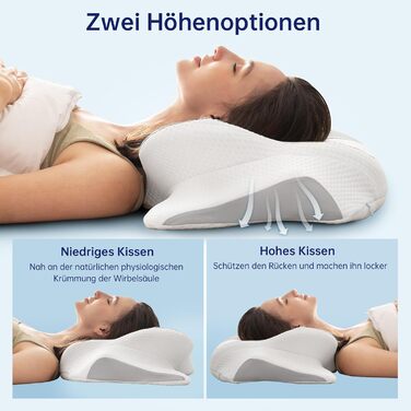 Ортопедична подушка з піни з ефектом пам&39яті, подушка проти хропіння, подушка для підтримки шиї, ергономічна подушка для голови, подушка для сну на боці, спині та животі (сіра)
