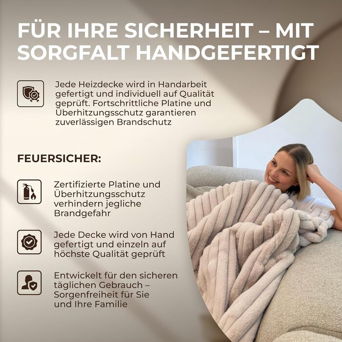 Інфрачервона ковдра BR Bringer з підігрівом - Електрична флісова ковдра з автоматичним вимкненням та захистом від перегріву - 6 налаштувань нагріву, таймер до 10 годин, кабель 2,45 м, можна прати в пральній машині, OEKO-TEX (200x180 см, Nordic Taupe) Nord
