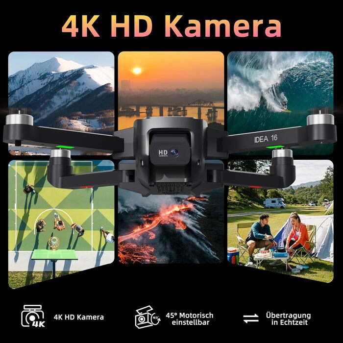 Дрон із камерою 4K, 5G Wi-Fi. Максимальна швидкість польоту 40 км/год. Стійкість до вітру. Рівень 4. Безщітковий двигун. Дрон для