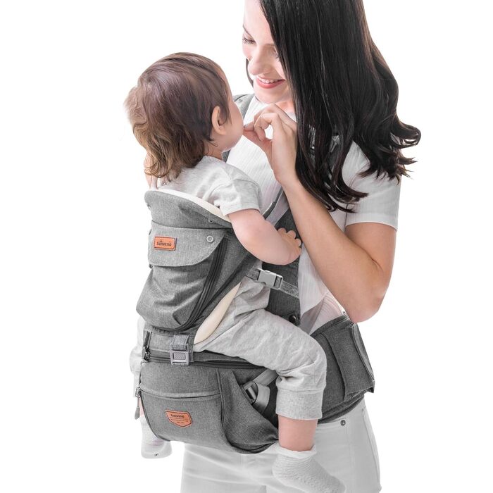 Ергономічна люлька SUNVENO, люлька зі знімним капюшоном, дитяче сидіння на стегнах із ганчіркою для слиновиділення, люлька 3 в 1 д