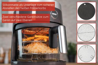 Скляна фритюрниця BPA-Free - фритюрниця, 1,200 Вт, світлодіодний сенсорний екран, 10 автоматичних програм для, гриля, приготування, смаження, зневоднення, випічки, нагрівання, розморожування або смаження - без олії, 58695