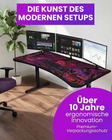 Надширокий вигнутий ігровий та офісний стіл Arozzi Arena з водовідштовхувальним килимком на всю поверхню, вирізами для організації кабелів та сіткою (Crawling Chaos)