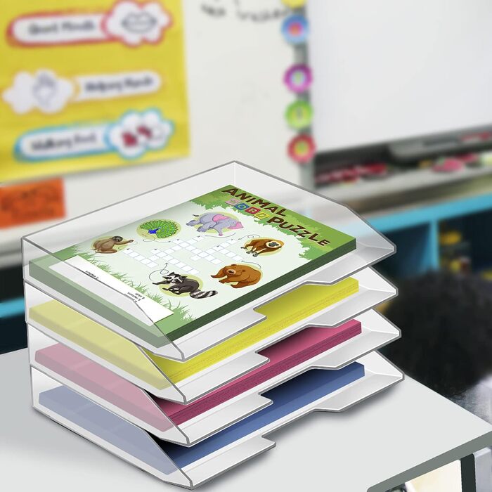 Лоток для листів Acrimet, що штабелюється, альбомний формат, офісний органайзер для паперу та документів A4, міцний пластик (прозорий) (4 шт.)