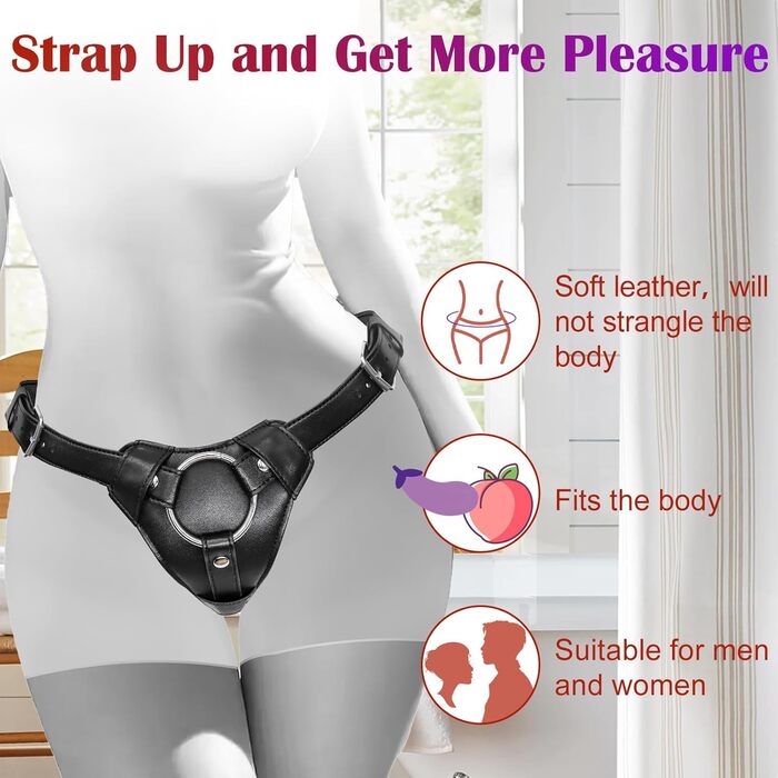 Регульований шкіряний страпон Ohi BoBi Sun, з 2 металевими O-кільцями, чорний