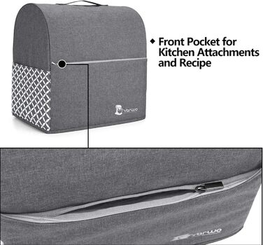 Чохол Yarwo сумісний з аксесуарами для кухонного комбайна Kitchen Aid, захисний чохол з верхньою ручкою для кухонного комбайна та аксесуарів, сірий з ромбоподібним візерунком підходить для 4.3 л і всіх кухонних комбайнів 4.8 л сірий з ромбоподібним візеру