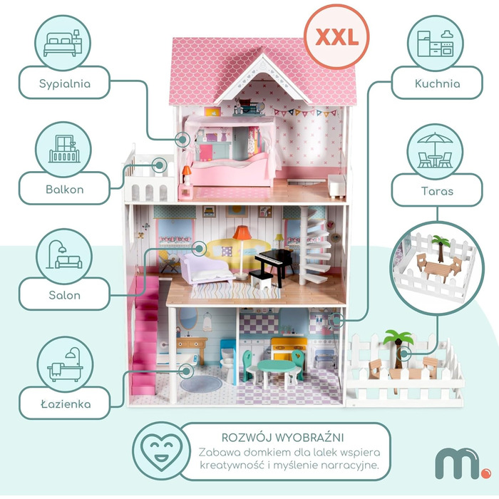 Дерев&39яний ляльковий будиночок 123 см зі світлодіодним підсвічуванням Великий ляльковий будиночок для дітей віком від 3 років з меблями та садом Ляльковий будиночок з підсвічуванням та аксесуарами Креативний ігровий будиночок для дівчаток