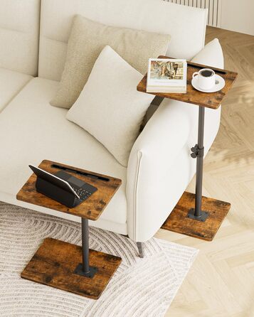 С-подібний журнальний столик, обертовий на 360, невеликий, регульований по висоті диванний столик, 40x30x(45-81) см, дерев&39яний журнальний столик/столик для ноутбука для спальні, вітальні, офісу (колір рустик-коричневий)