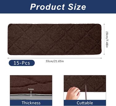 Килимки для сходів 55x19 см, самоклеючі протиковзкі килимки для сходів для використання в приміщенні, багаторазові, можна різати для дерев&39яних сходів, ідеально підходять для дітей, людей похилого віку, домашніх тварин (коричневі - з ромбоподібним візер