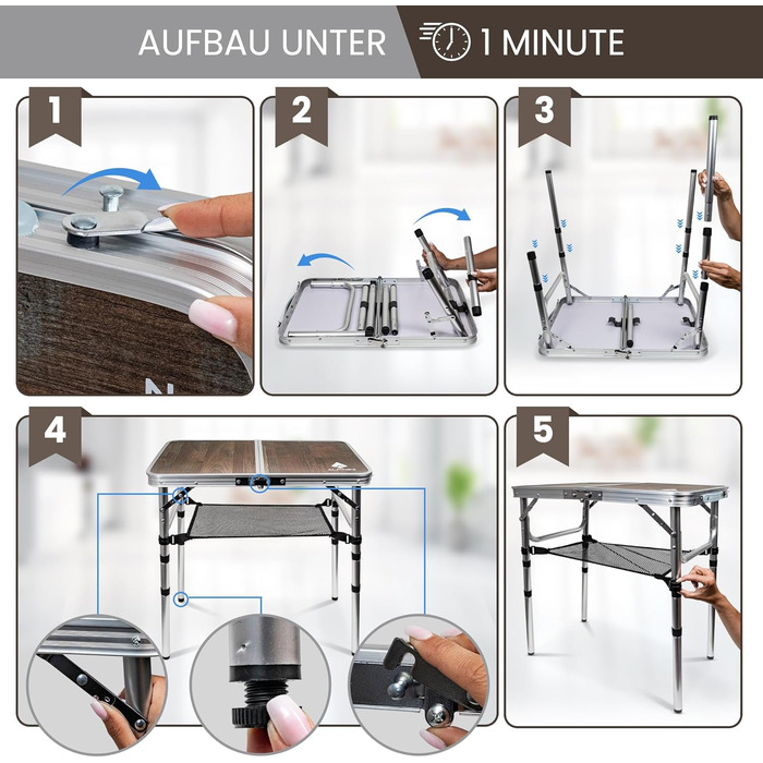 Складаний кемпінговий стіл 60x40, регульована висота Бічний столик, вуличний розкладний стіл, невеликий кемпінговий столик Балконний гриль-стіл, стіл для пікніка Компактний та легкий