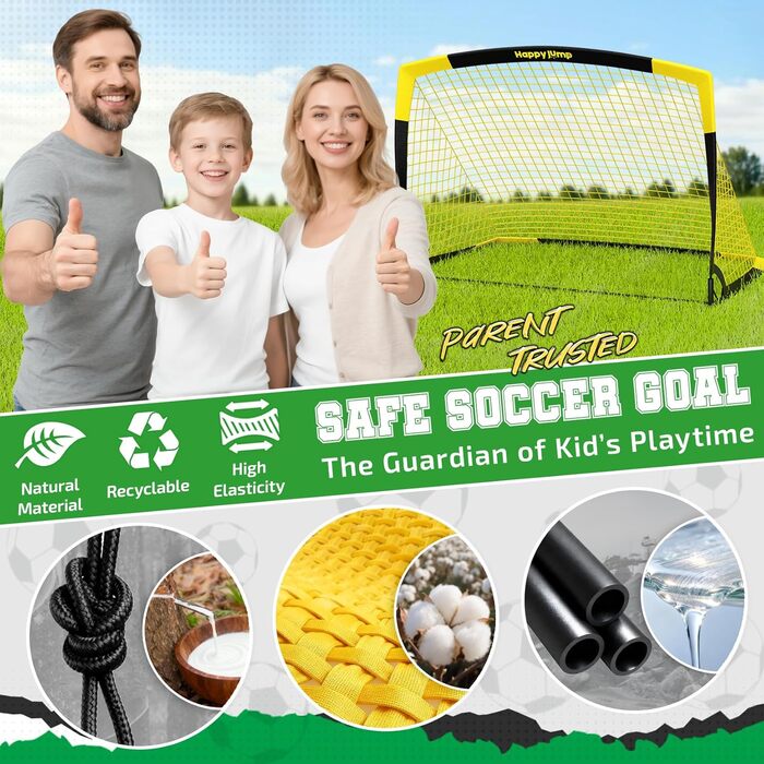 Футбольні ворота Happy Jump складні для дітей та дорослих 1 або 2 ворота 120x90 / 152x110 / 213x152 см Додатково з м&39ячем, насосом, конусами та мішенню Для саду та подарунка 1-152x110 см жовтого кольору