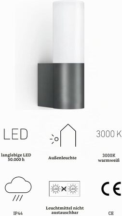 Світильник вуличний Steinel LED L 605, настінний, без датчика руху, 11,3 Вт, тепле біле світло, 729 лм, алюміній, опалове скло, антрацит/сірий