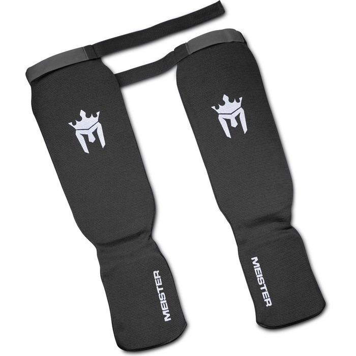 Накладки на гомілки та підйомники Meister MMA з еластичною м&39якою тканиною (пара), чорні, розмір S/M