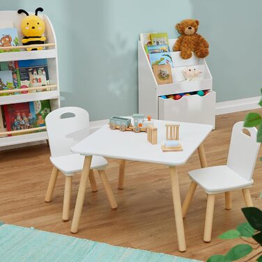 Дитячий комплект меблів Relaxdays, 3 предмети, дитячий стіл з 2 стільцями, для дівчаток та хлопчиків, зона відпочинку для дитячої кімнати, білий/натуральний