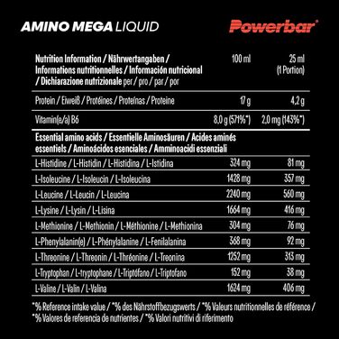 Гідролізат сироваткового протеїну та вільні амінокислоти Powerbar Amino Mega Liquid, 20 ампул x 25 мл