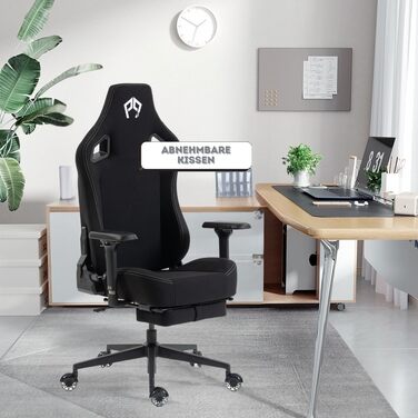 Ергономічне ігрове крісло PixelPilot з 4D підлокітниками, підставкою для ніг, опорою для голови та попереку, ігрове ПК-крісло широке сидіння Офісне крісло вантажопідйомність 150 кг (Orion, тканина) Тканина Orion