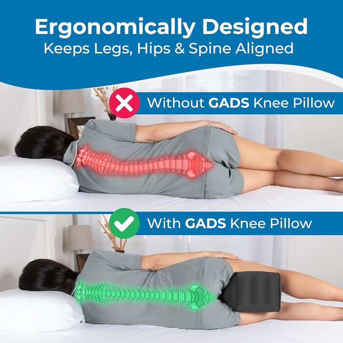 Надувна подушка для колін для сну на боці Дорожня подушка для колін, ніг, подушка для сну на боці для полегшення болю в стегнах, спині та сідничному нерві, легка та портативна для подорожей чорна