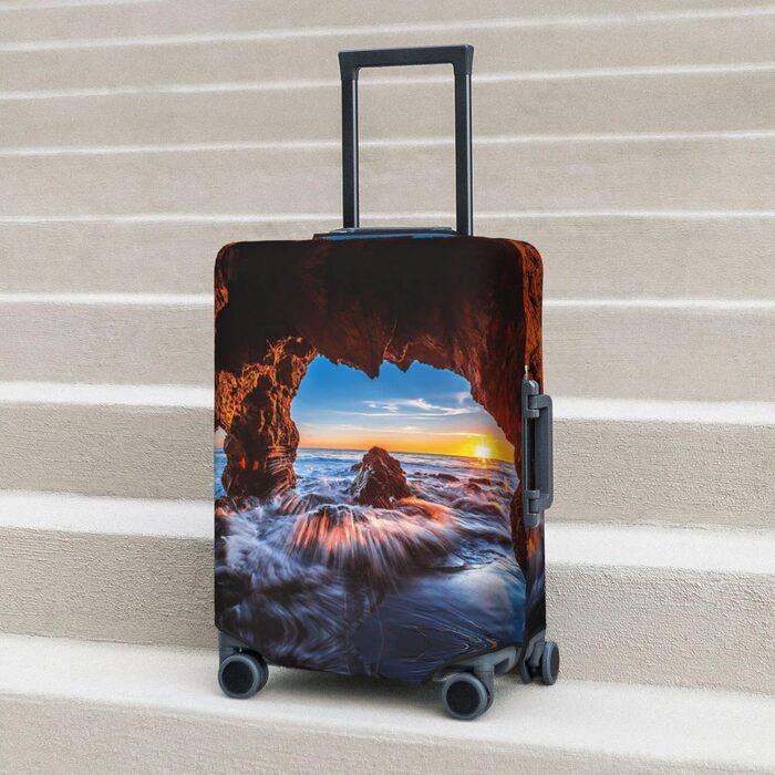 Чохол на валізу Куточок моря, еластичний, з принтом, водостійкий, захисний чохол для багажу (для валіз розміром 45,7 - 81,3 см), Чорний, Великий розмір