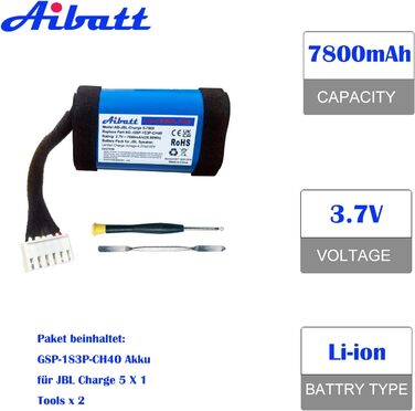 Замінний акумулятор ємністю 7800 мАг для JBL Charge 5, акумулятор для Bluetooth-колонки JBL Charge 5-го покоління, заміна акумулятора JBL GSP-1S3P-CH40, GSP-1S3P-CH4A.