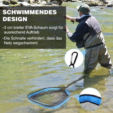 Підсак FLISSA для риболовлі, плавуча рибальська сітка, гумована рибальська сітка, складна, розсувна та зручна для риби, ідеально підходить для нахлистової риболовлі, риболовлі з каяка або човна