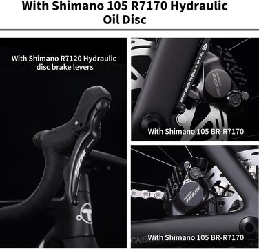 Карбоновий шосейний велосипед KOOTU, легкий шосейний велосипед з повністю карбоновими дисковими гальмами, 24-швидкісною групою Shimano R7120 та гідравлічними дисковими гальмами для дорослих, червоний, 56 см