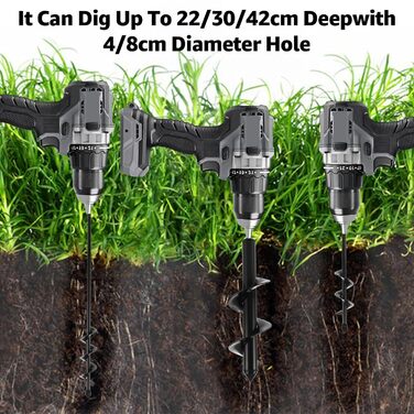 Набір садових бурів для дрелі/шуруповерта (4 шт.) бури-шнеки для посадки та буріння (22 см x 4 шт., 42 см x 4 шт., 30 см x 8 шт., 42 см x 6.6 см)