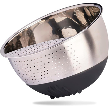 Миска для рису REISHUNGER з нержавіючої сталі (чорна) - Друшляк для миття рису та овочів - З нековзною силіконовою ніжкою