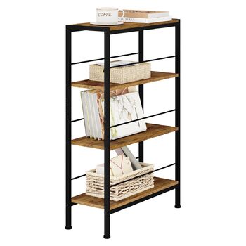 Полиця, Нішева полиця з 4 ярусами, Кухонна полиця для спецій, Вузька полиця-драбина, для кухні-вітальні, Дерево та метал, Вінтажний коричневий та чорний, 50x78x20 см, RGB52shm 50x20x78 Вінтажний коричневий чорний