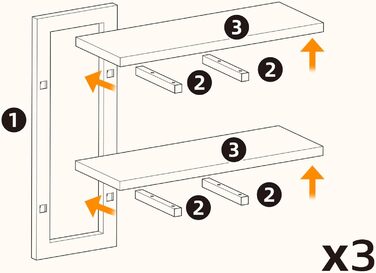Плаваючі настінні полиці HOOBRO, 2-рівнева настінна дошка, комплект із 3 плаваючих полиць, підвісні полиці для ванної кімнати, настінні полиці 38 см, для вітальні, спальні, кухні, вінтажний коричневий та чорний EBF32BJP301 Вінтажний коричневий, чорний 3