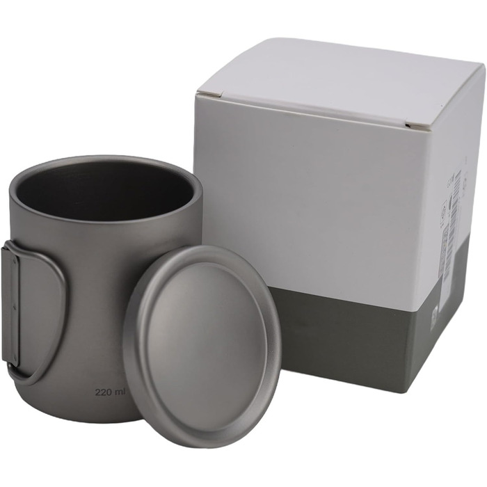 Двостінна кружка для води, 450 мл, для кемпінгу, походів, активного відпочинку ізольована кавова кружка з кришкою, легка та міцна, включаючи футляр для перенесення (220 мл без ручок)