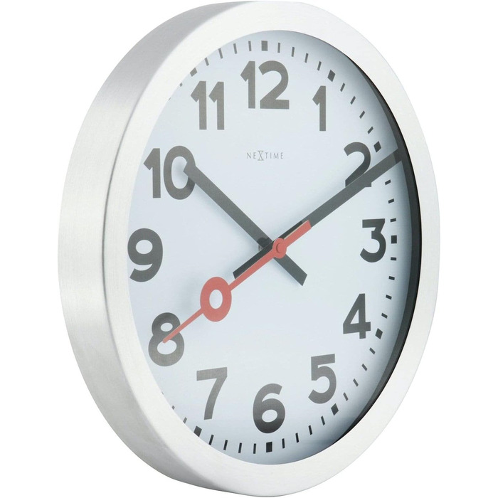 Настінний годинник NeXtime Designer 3998 Station, класичний вокзальний стиль у міні-форматі (19 см), алюмінієвий корпус, білий циферблат, Ø 19 см