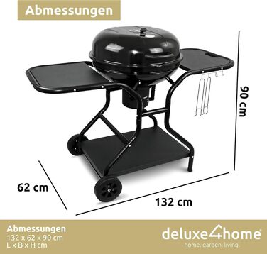 Чайник-барбекю Ø55 см з полицею I Пересувний візок для барбекю з кришкою I Решітка для барбекю на вугіллі, круглий мангал для грил