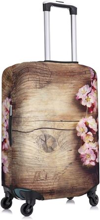 Чохол для валізи Квітучий пірїнок з принтом на деревяній текстурі, еластичний захист від подряпин та пилу, чорний, розмір 85 см