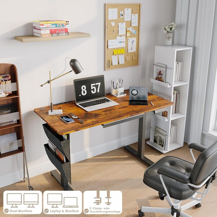 Електрично регульований по висоті стіл 120x60 см, стіл для роботи сидячи та стоячи з 3 налаштуваннями висоти та функцією пам&39яті, регульований комп&39ютерний стіл з шухлядами для домашнього офісу/кабінету, коричневий