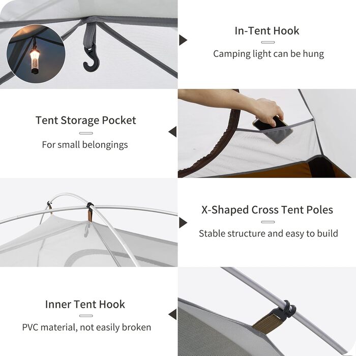 Намет Naturehike Cloud Creek для кемпінгу на 2/3 особи, ультралегкий, з алюмінію 7001, із захистом від сонця та водонепроникністю, для походів, піших прогулянок та пригод на свіжому повітрі, кавового кольору