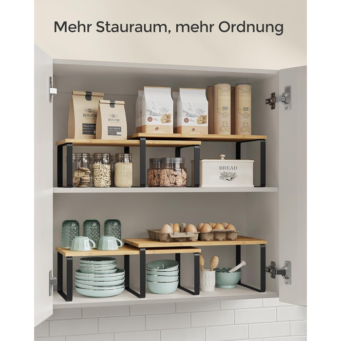 Стійка для спецій, Набір з 2 кухонних органайзерів, Кухонна полиця, Організатор для шафи, Розширювана, Мала полиця, Штабелюється, Металевий та Дерев&39яний Композит, Чорнило Чорний-Натуральний Бежевий KCS200B01 39,7 см Чорнило Чорний Натуральний Бежевий