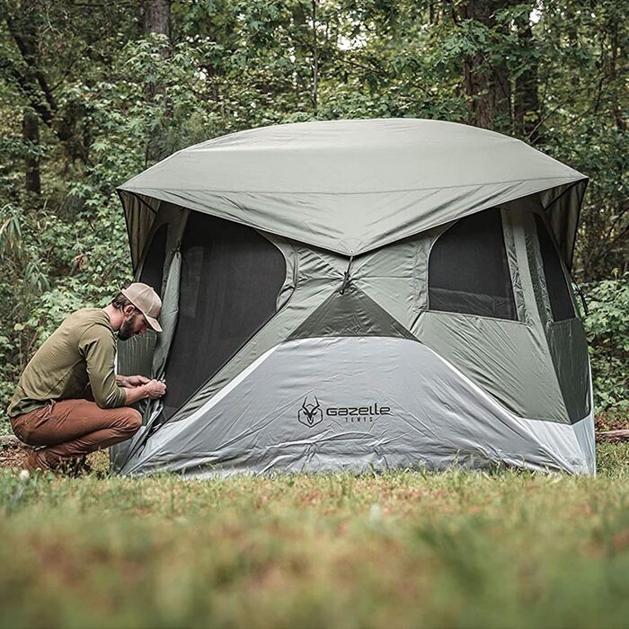 Намет кемпінговий квадратний 4-місний Gazelle Tents T4 Hub GT400GR – швидке встановлення 90 с, знімна підлога, водонепроникний, UV-захист