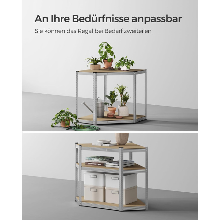 Кутова полиця SONGMICS, 5 ярусів, міцна полиця, металева, полиця для гаража, комори, полиця для підвалу, вантажопідйомність до 875 кг, сріблясто-натурально-бежевий GLR080E01 сріблястий натуральний бежевий