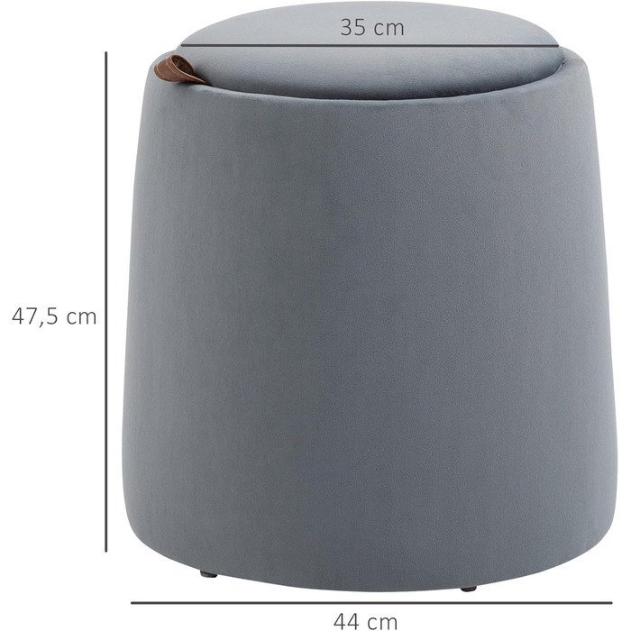 Пуф для зберігання HOMCOM 2-в-1 з кришкою, круглий пуф для ніг, м&39який пуф з оксамитовим приставним столиком для вітальні, спальні, Ø44 x 47,5 см, сірий