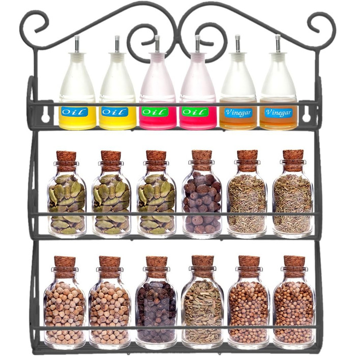 Поличка для спецій, кухонна полиця, драбина для спецій, металева з 3 ярусами, органайзер для спецій, настінна полиця, кухонна полиця, тримач для спецій, кухонний органайзер, компактний, настінні полиці для шаф та ванних кімнат (чорні)