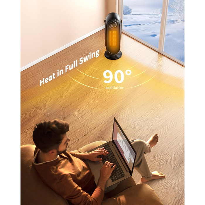 Обігрівач для приміщень чорного кольору, портативний електричний обігрівач для офісу, швидконагрівальний обігрівач потужністю 1500 Вт з термостатом, ультратихий обігрівач для спальні, чорний поворотний перемикач