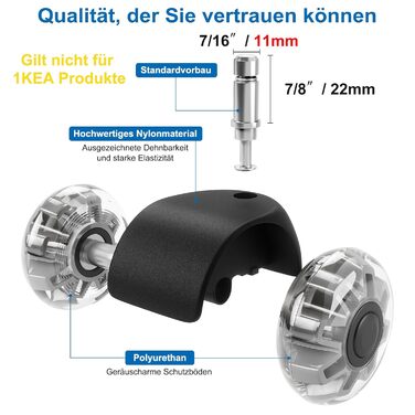 Коліщатка для офісних стільців (1000 кг) - 122 мм, плавно котячі та тихі ролики для твердої підлоги, стілець для ігрових стільців, підходить для будь-якої підлоги, без подряпин (комплект з 5 шт.) сірого кольору 11 мм