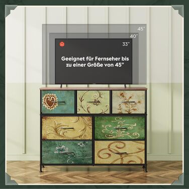 Комод WLIVE з 7 шухлядами з тканини, комод для спальні, комод для вітальні, з міцним сталевим каркасом, богемний стиль, 30Г x 100Ш x 77,5В см (7 шухляд) Богемний