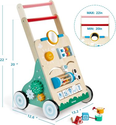 Ходунки для немовлят дерев'яні 10 в 1 Використовуйте як ходунки Baby Baby Walker Wood з прогумованими дерев'яними колесами та центром активності Walker Baby Baby Toy Toy для хлопчиків і дівчаток