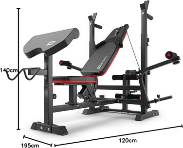 Силова лава Hop-Sport, багатофункціональна тренувальна лава з механізмом метелик, накладка на згинання ніг та згинання рук, регульована стійка для штанги, домашня фітнес-станція, вантажопідйомність 270 кг