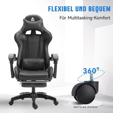 Ергономічне ігрове крісло, офісне крісло з регульованою висотою та функцією відкидання (чорне)