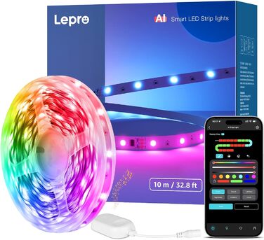 Світлодіодна стрічка Lepro AI S1, MagicColor, 10-метрова розумна світлодіодна стрічка RGB, дизайн світлових ефектів AI, світлодіодний браслет зі штучним інтелектом виразу обличчя, струнні світильники, сумісні з Alexa та Google Assistant, світлодіодна пане