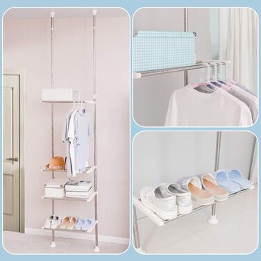 Рівнева стійка для білизни над туалетом, що економить місце у ванній кімнаті, подвійна натяжна штанга, стояча полиця, органайзер для полиць у ванній кімнаті, штанги для вішалок для одягу, не потрібно свердлити, колір слонової кістки, висота 295 см/116 дюй